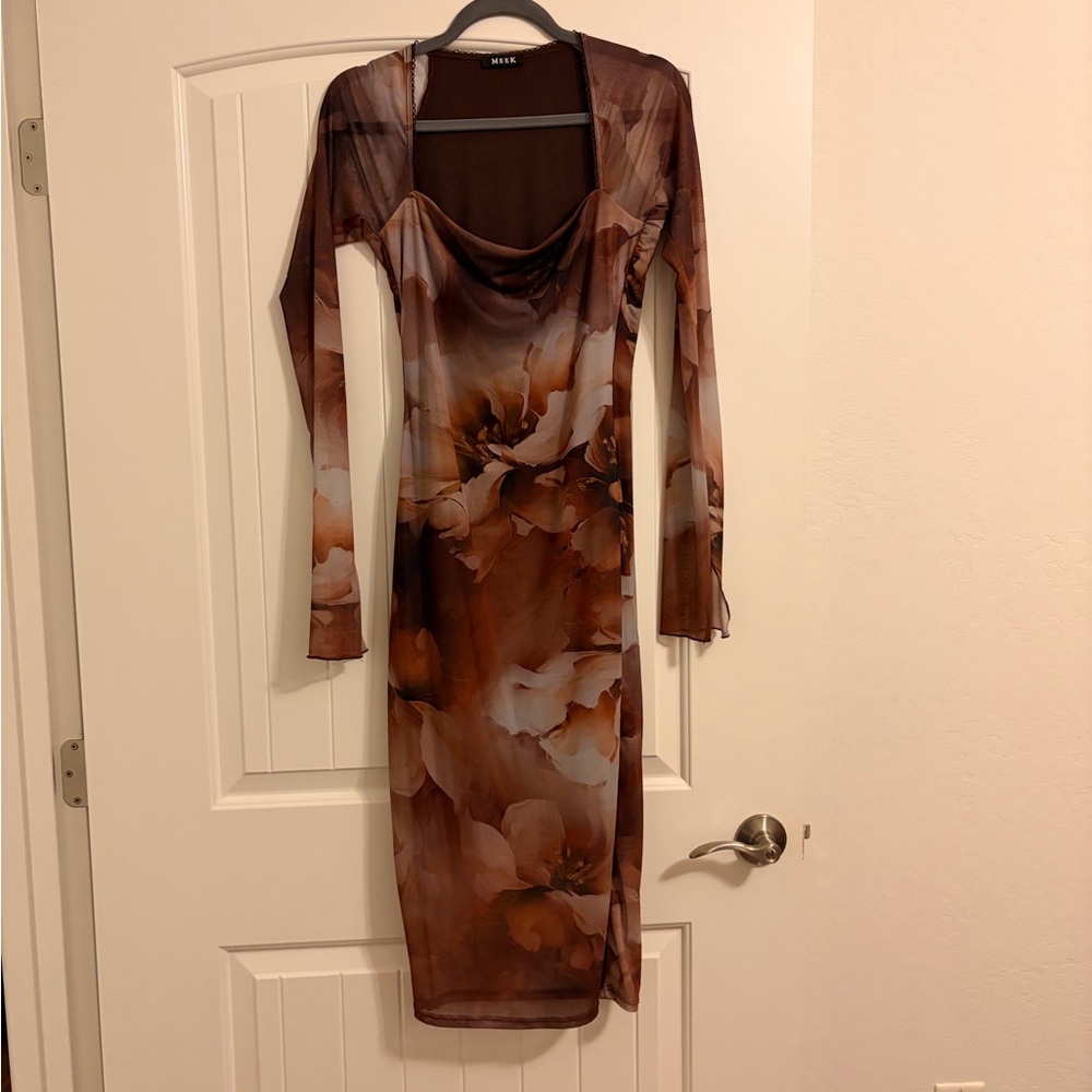 Contour Mesh Brown Floral Dress